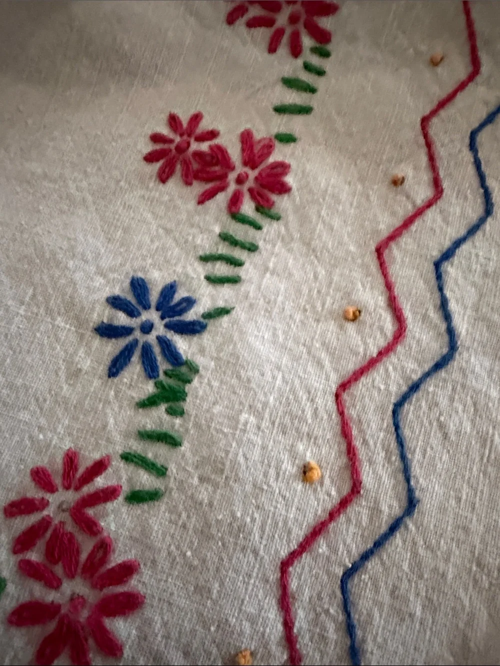 Vintage-Style White Cotton Tablecloth with Multicolor Southwestern Print